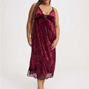 torrid Wine Velvet Lace-Trim Slip Dress